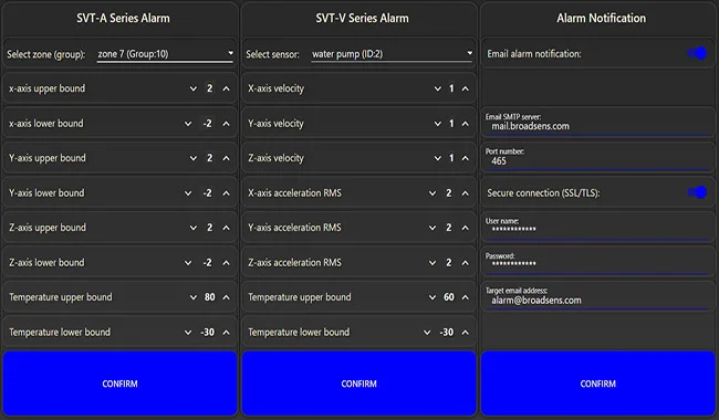 Vibration alarms setup